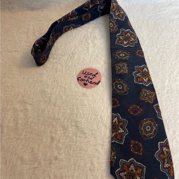 Hardy Amies Navy and Multicolor Geometric Tie - Picture 4 of 6
